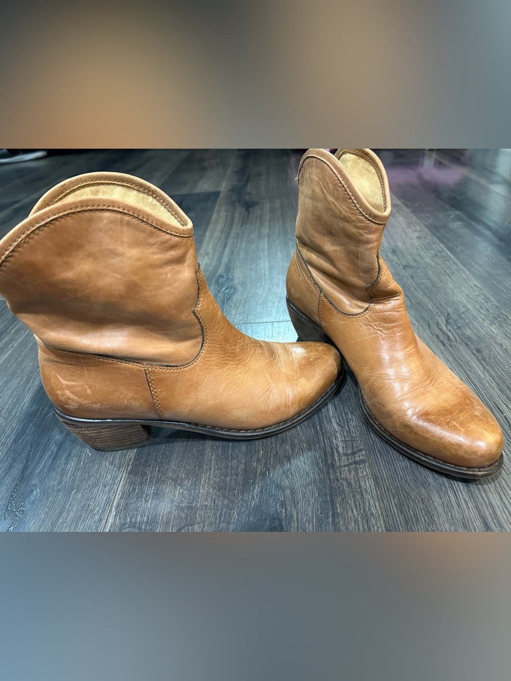Nicole Dreamer Sz 7 Light Brown Shortie Ankle Cowgirl Boots Booties